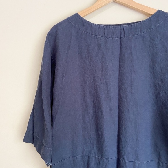 J. Jill Navy Linen 3/4 Sleeve Boxy Blouse - Picture 6 of 6